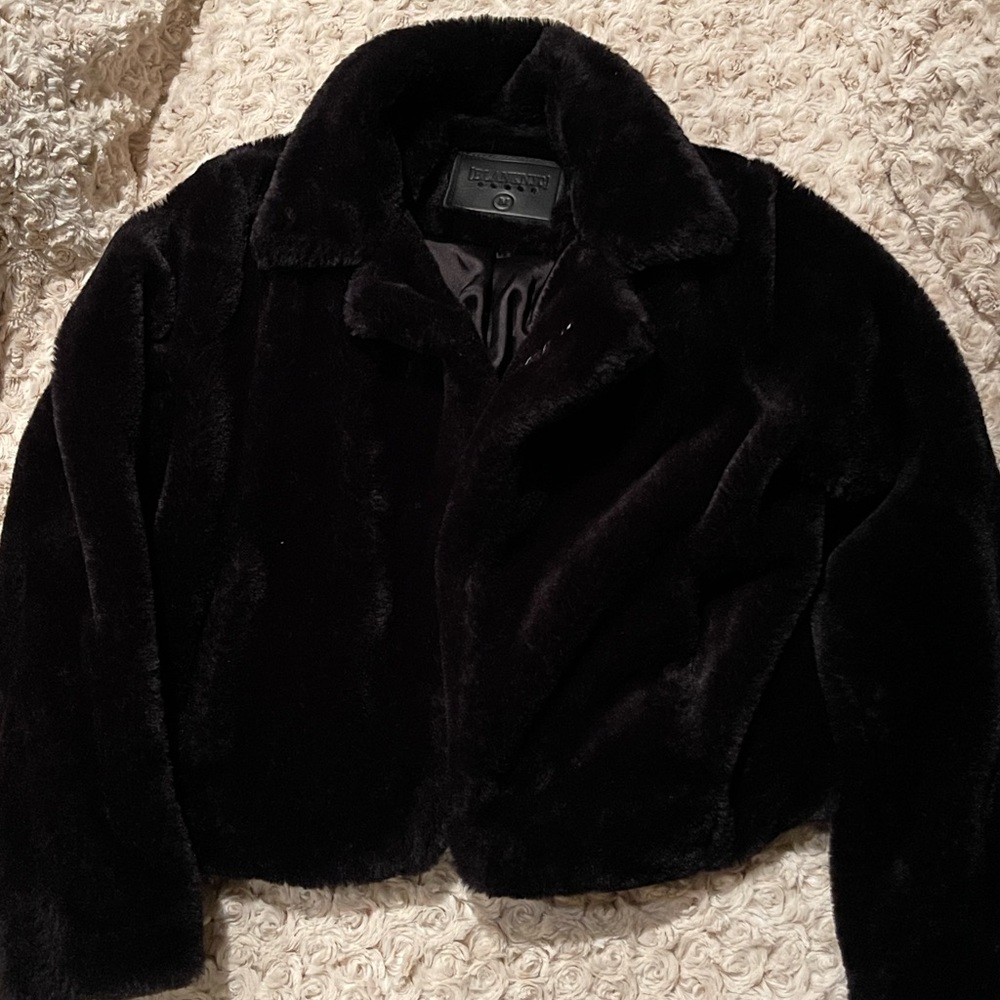 Girls Blank NYC Black Faux Fur Cardigan